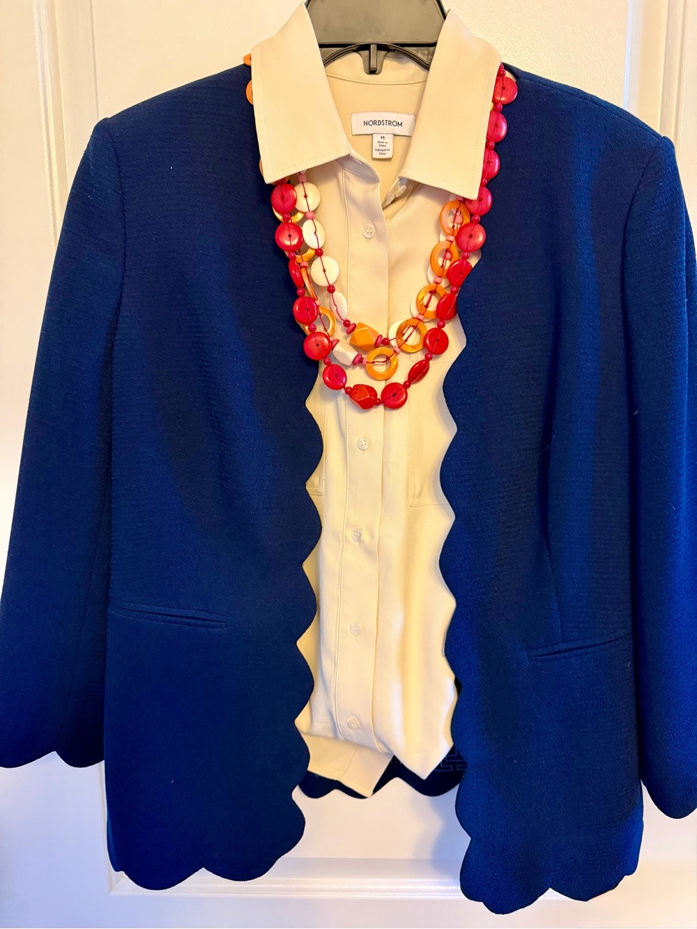 Ted Baker Furna Navy Scalloped Open Front Blazer Jacket Blue Size 2 (S/6)